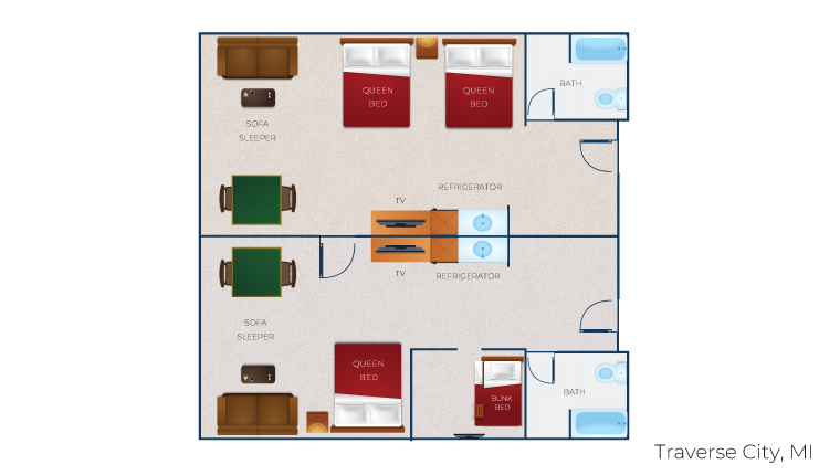 The floorplan of the Deluxe Wolf Den Suite
